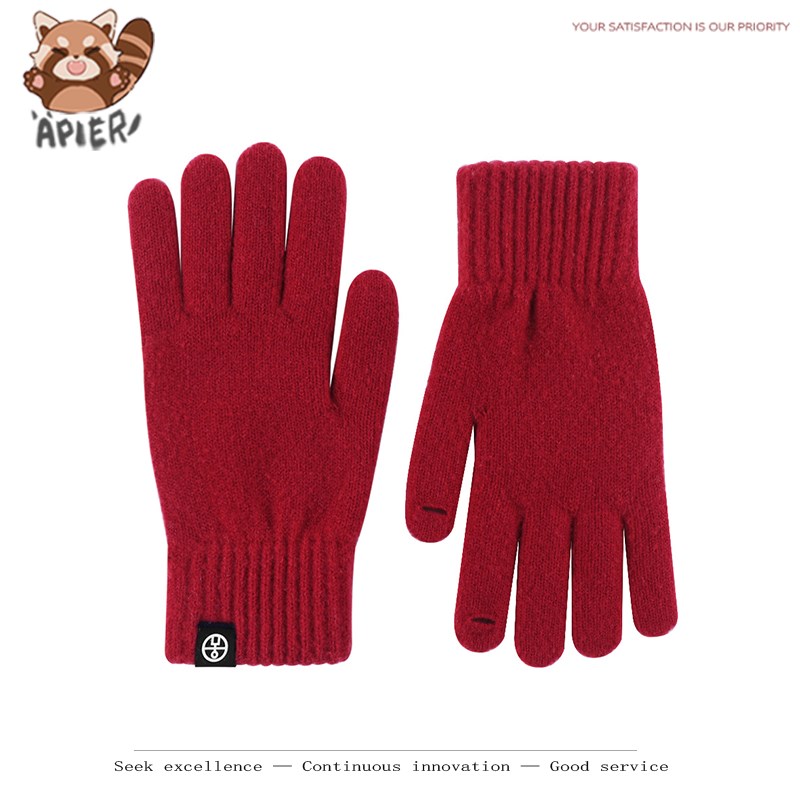 冬季保暖手套女防寒自发热毛线针织学生纯色成人开口.触屏男柔软