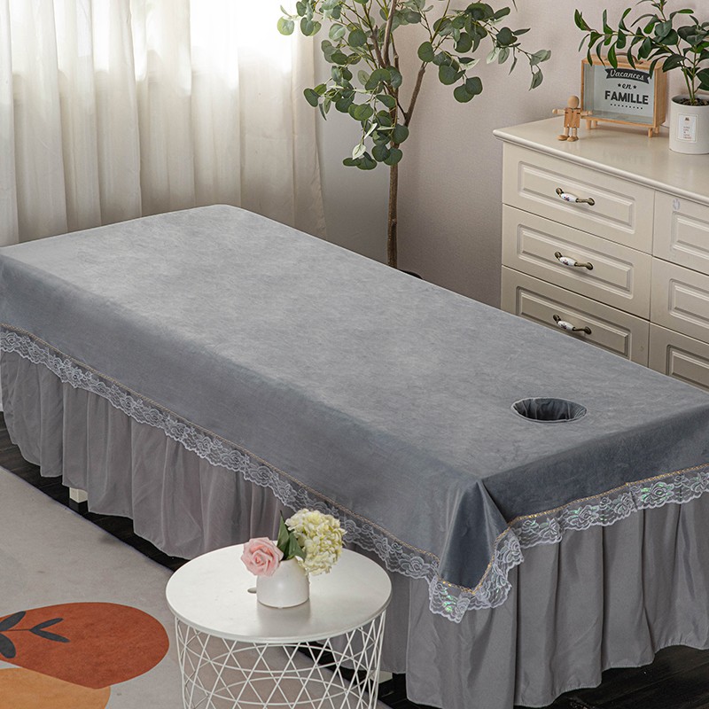 美容床单水晶绒加厚纯色单件蕾丝花边推拿美M容院专用按摩床单带