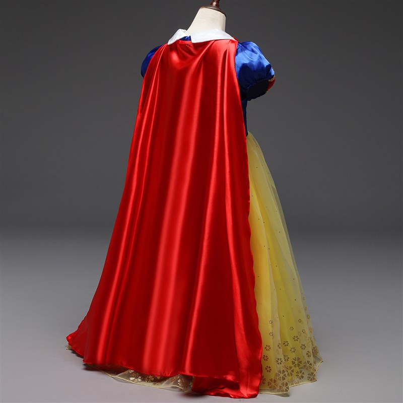 中大女童白雪公h主长款披肩拖地蓬蓬裙灯笼短袖小学生万圣节演出