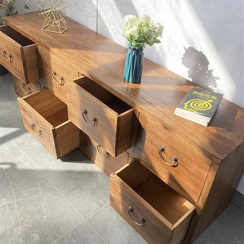 实木斗柜储物收纳柜电视柜老榆木中F式复古玄关抽屉柜床头柜餐边