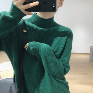JU软糯舒适1g1色厚实竖纹理显瘦半高领宽松打底针织衫韩版毛衣女