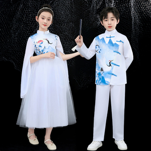 儿童合唱演出服中国风中小学生大合唱F团朗诵古筝表演服装国学汉