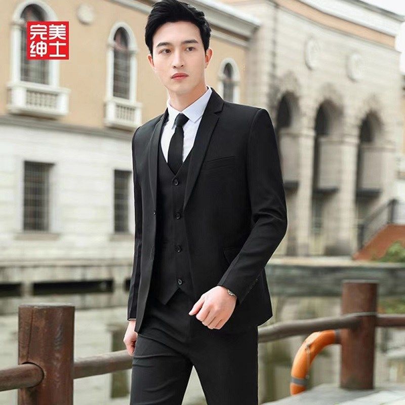 西装套装男加绒加厚保暖结婚西z服外套商务正装黑色职业装工装冬