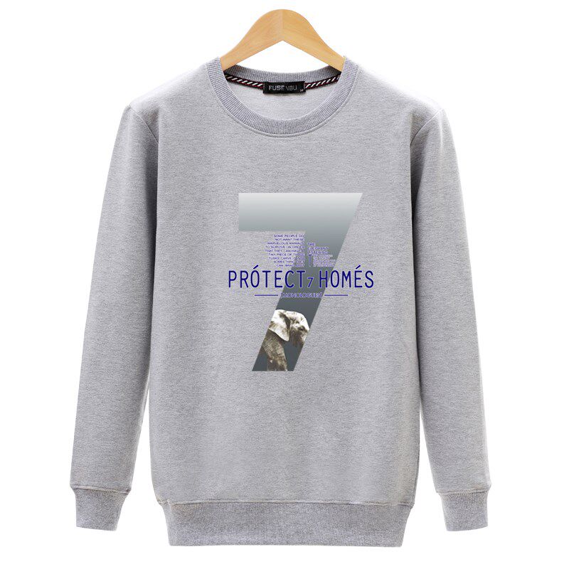 春秋季薄款男士卫衣圆领宽松长袖体恤春装新款大码休Y闲胖子上衣