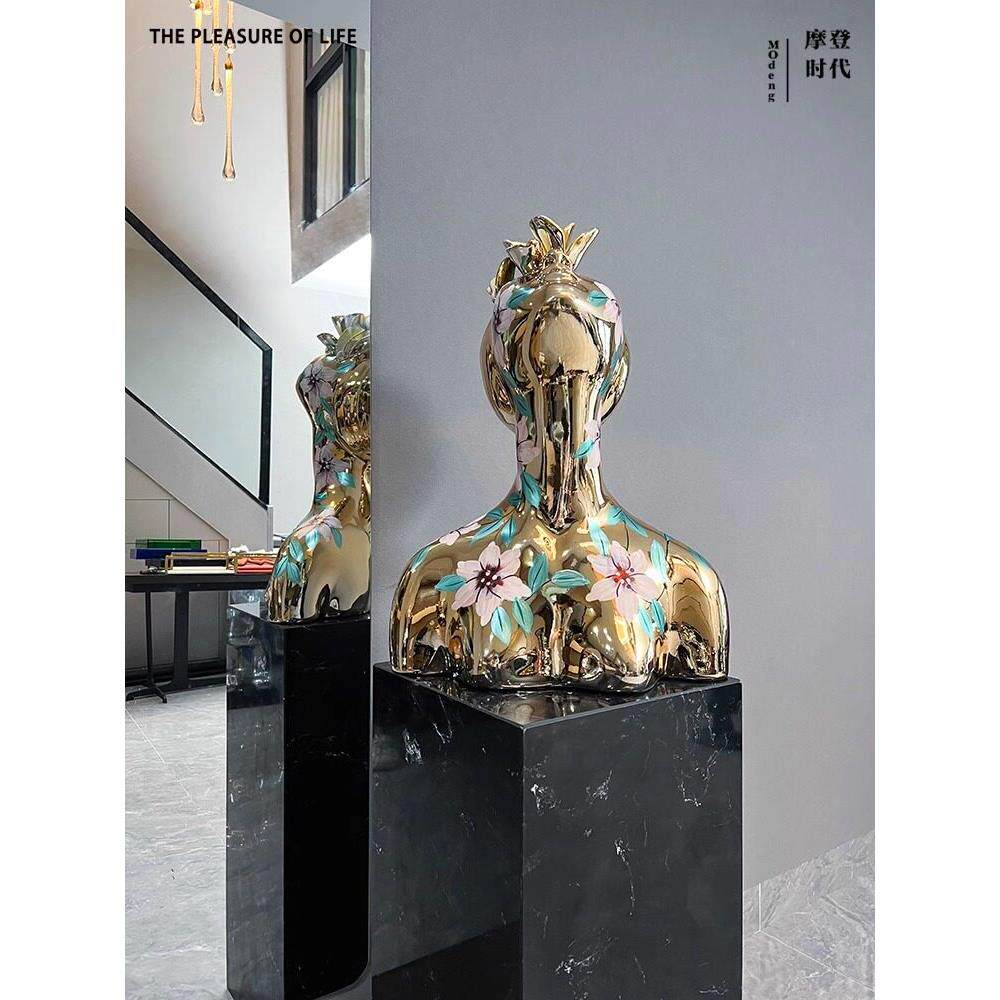 客厅半身抽象树脂人物雕塑样板间展厅彩绘人像半手工花季少女摆件