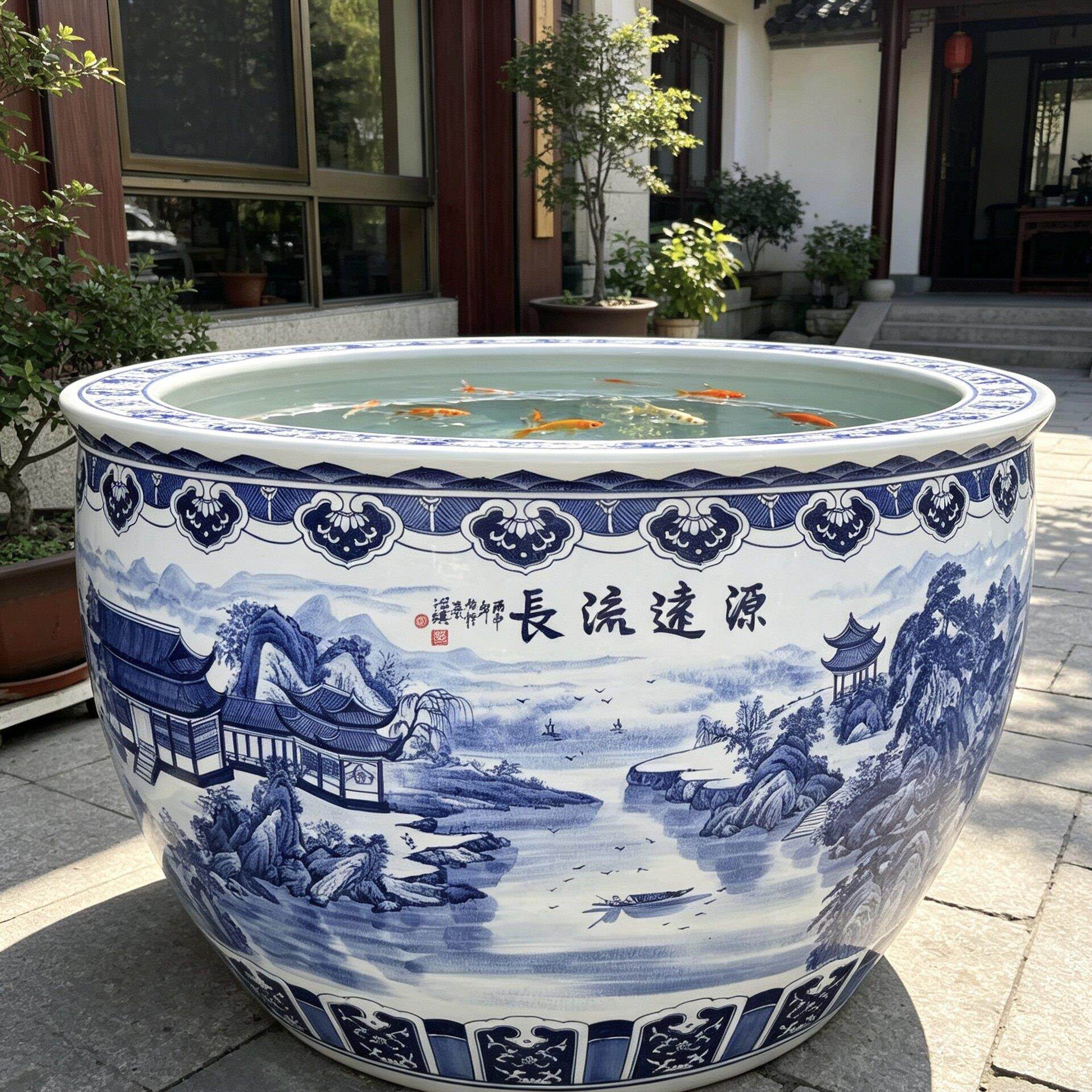 景德镇陶瓷大缸户外古法养鱼水缸特大号落地造景生态缸庭院荷花盆