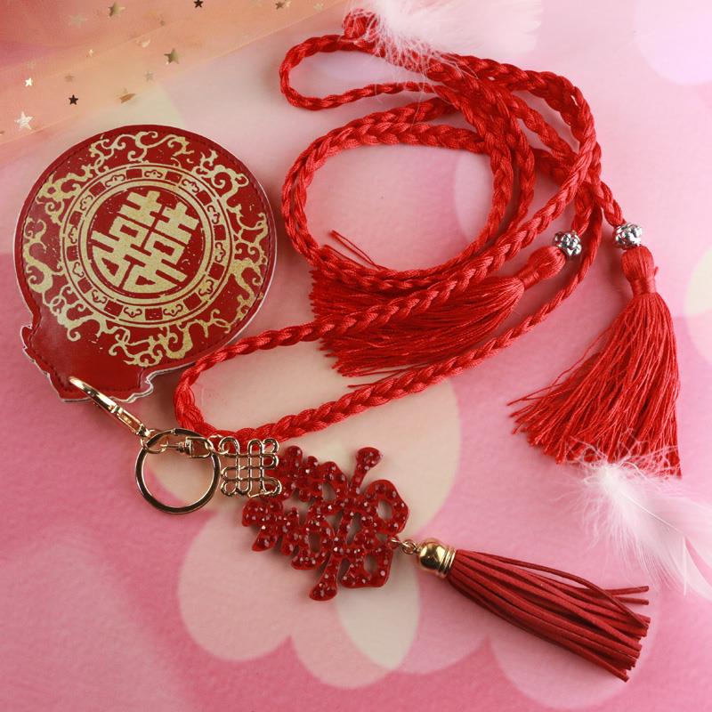 结婚新娘陪嫁挂胸脖子红镜子一对嫁妆用品套装护心娘家高档小镜