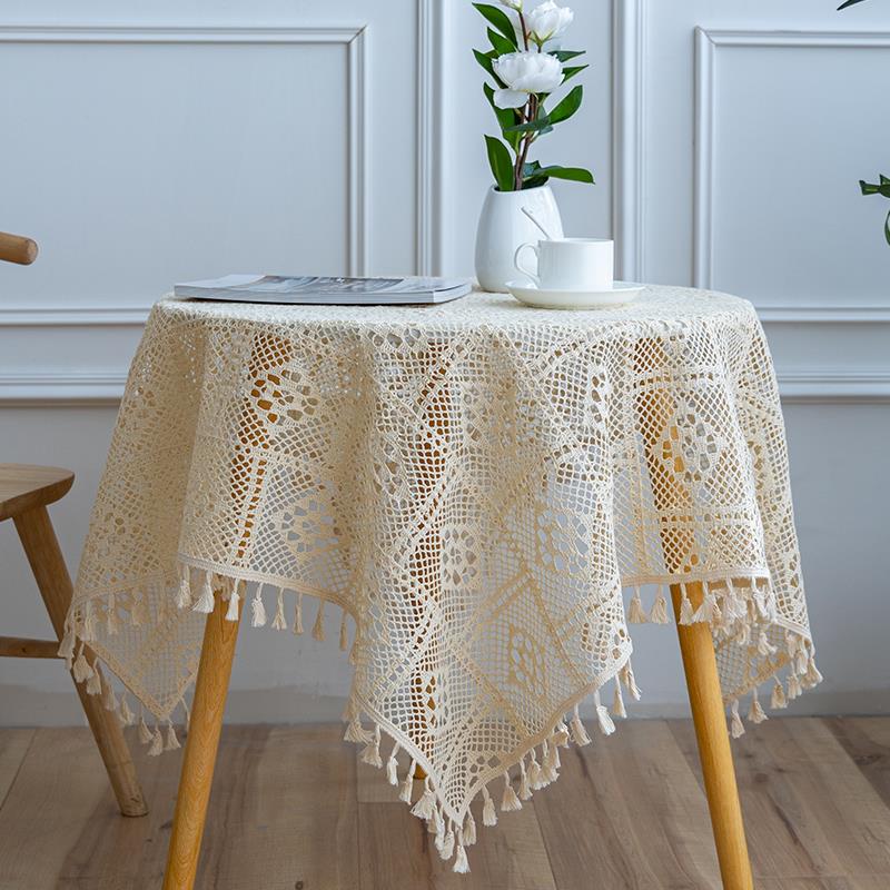 复古镂空蕾丝壁纸盖布ins风长方形白色田园餐桌布圆桌圆形小壁纸