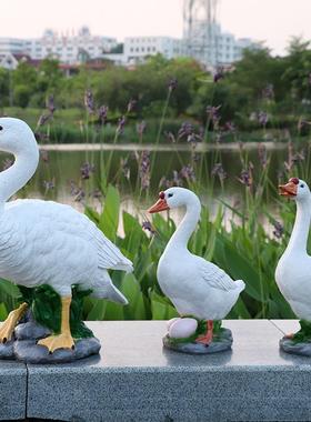 彷真鹅雕塑摆件农家乐池塘田园风动物布景烧鹅店狮头鹅招牌美陈