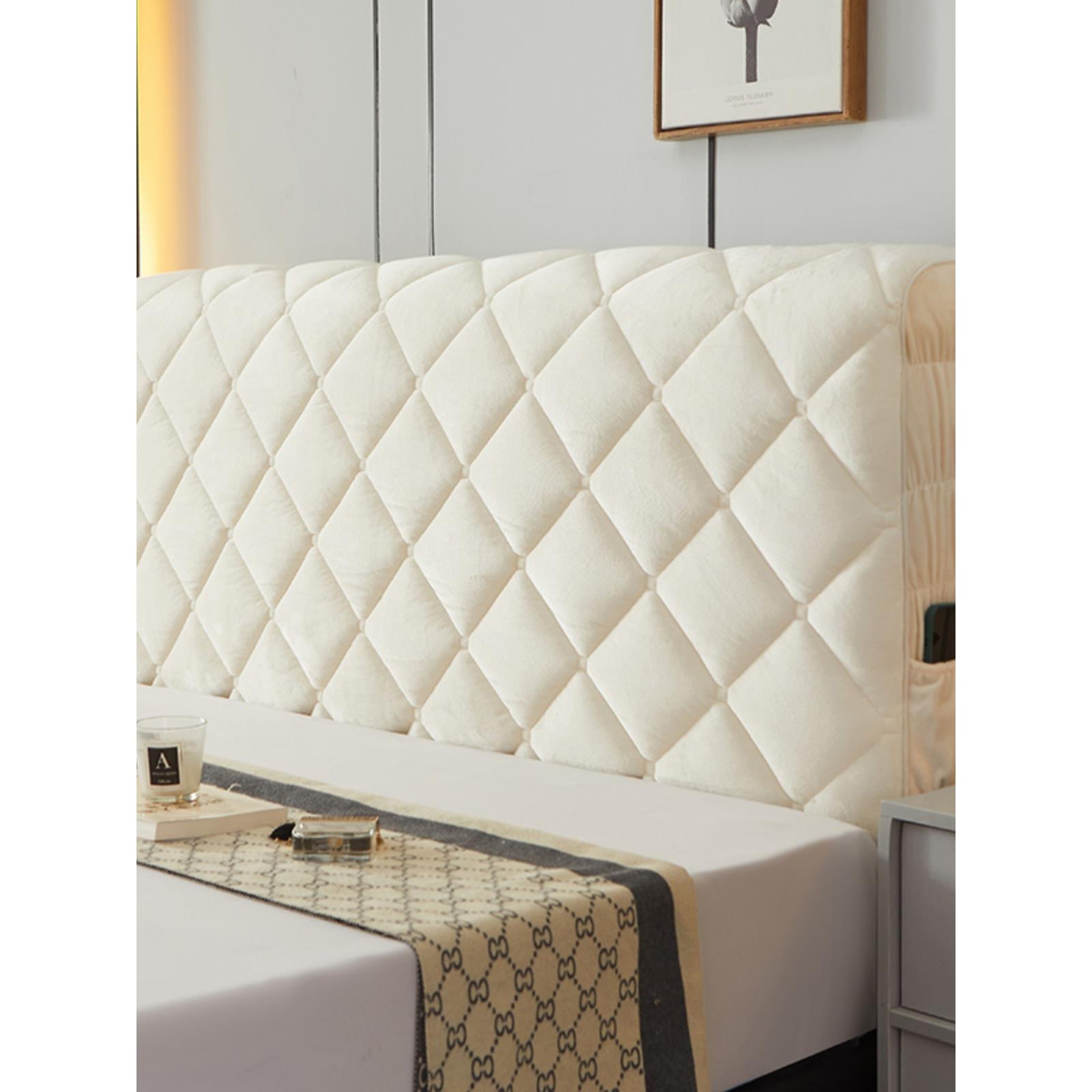 全包床头罩结婚大红床头套软包简约绒布床头保护套1.8m加厚防尘罩