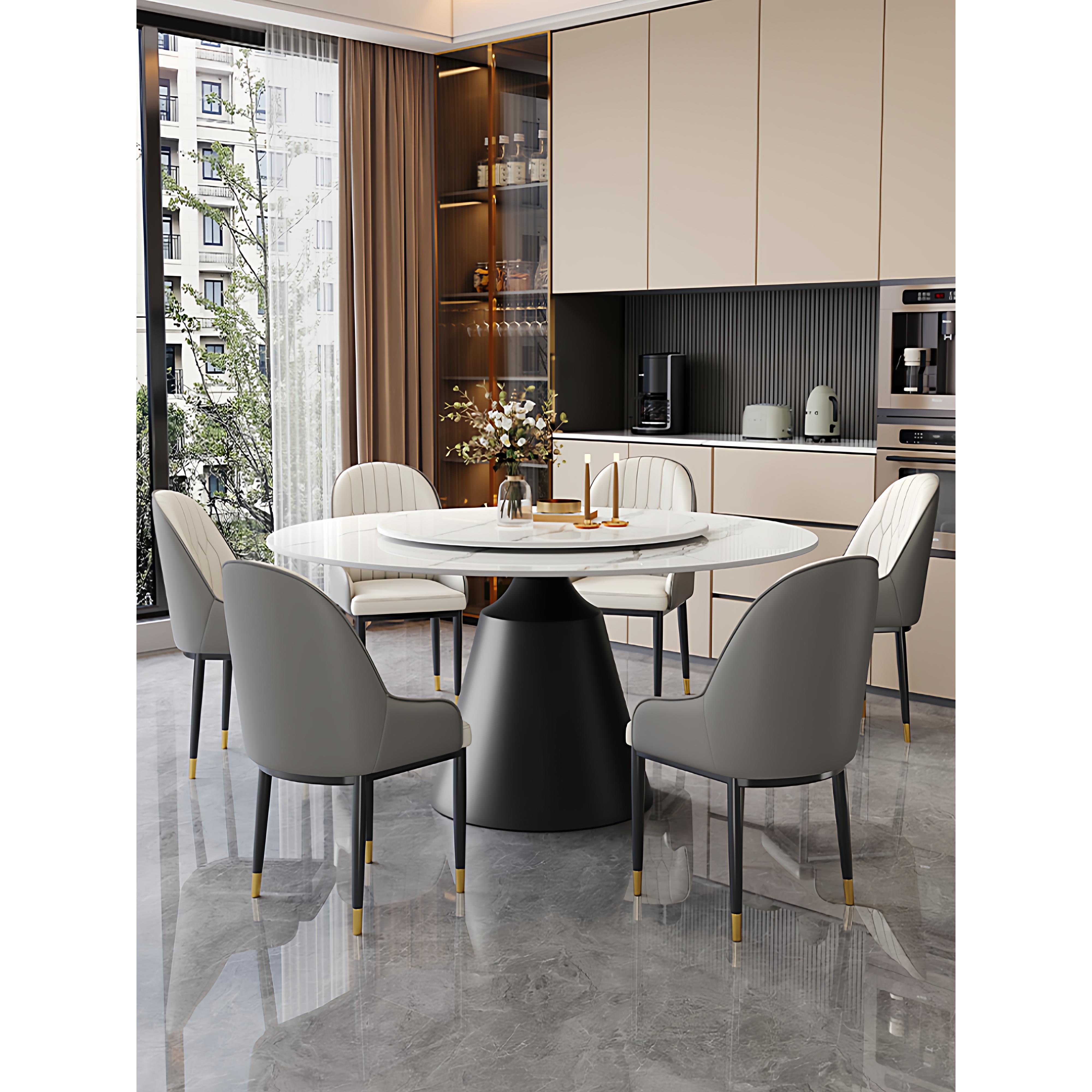 意式极简岩板餐桌椅组合现代简约家用小户型圆形圆桌带转盘吃饭桌