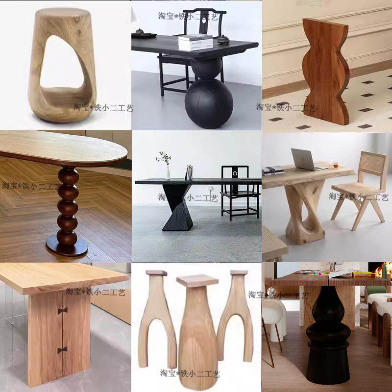 实木大板桌脚支架原木木墩岛台桌腿松木吧台侘寂中式茶桌脚椅定制