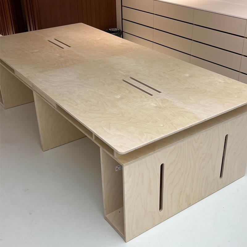 北欧简约设计桦木办公桌大型工作台会议桌可定制家用长方形大板桌