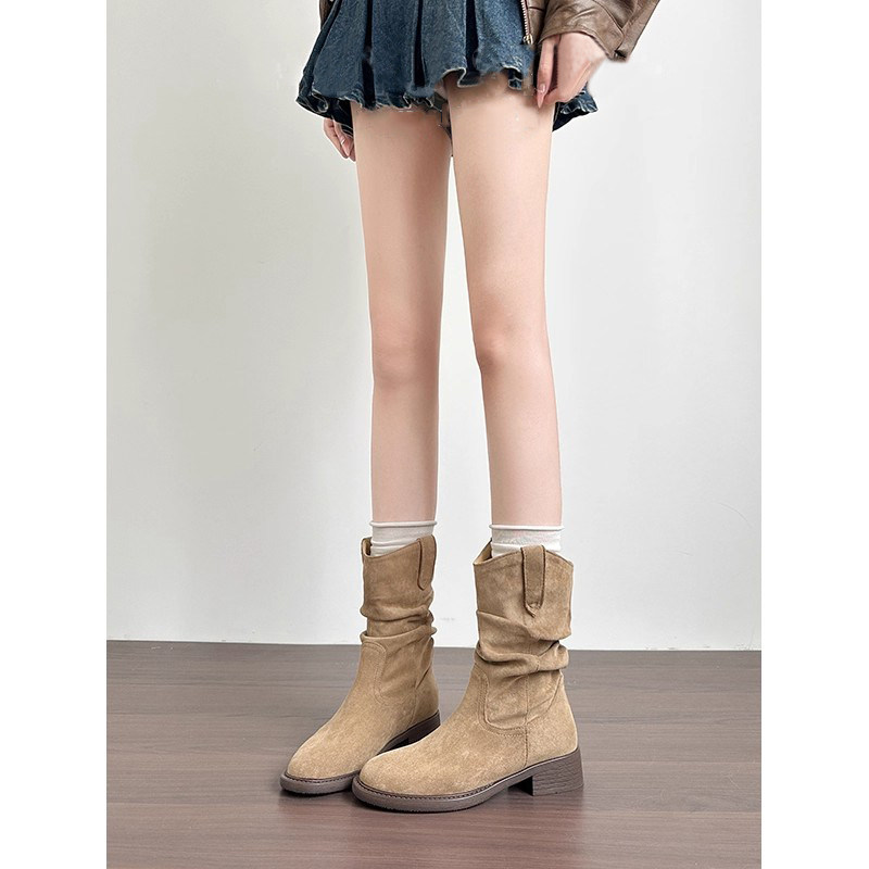 小个子美拉德短靴女2025新款复古马丁靴粗跟堆堆靴西部牛仔靴,女鞋,马丁靴,淘宝优惠券,粉丝福利购,淘宝优惠卷