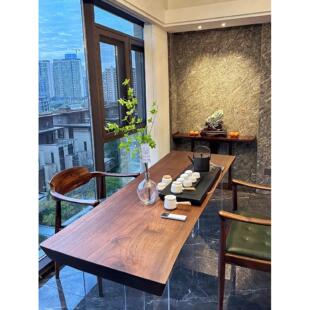 全实木大板桌面原木碳化白蜡木茶桌定制樱桃木餐桌黑胡桃木桌面板