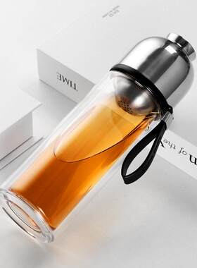 尚明茶水分离杯磁吸茶仓茶具耐热双层玻璃杯水杯家用泡茶杯随手杯