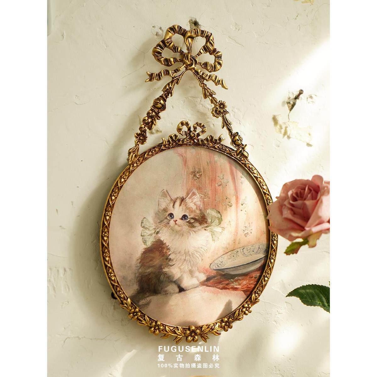 覆古森林欧洲金属彷铜旧浮雕金相框圆镜墙装饰无障碍豪华墙挂镜