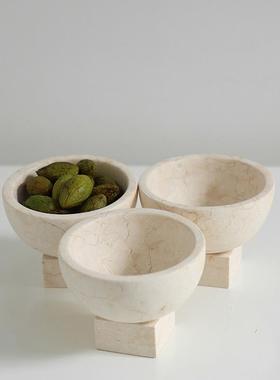 法式小托盘天然石头大理石果盘中古风客厅桌面摆件卧室首饰收纳