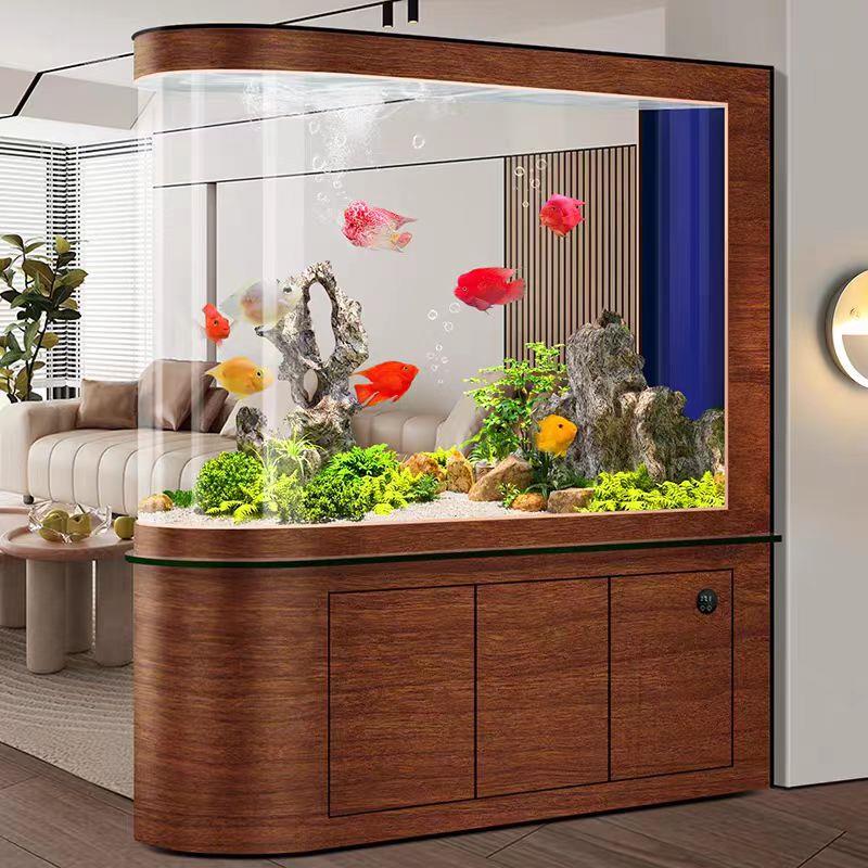 新款智能子弹头底滤鱼缸大型客厅家用隔断屏风静音一体成型水族箱
