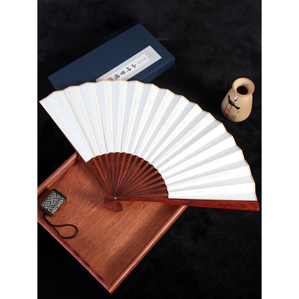 印度小叶紫檀扇子夏折扇中国风古风空白红木汉服扇子文玩折扇中式