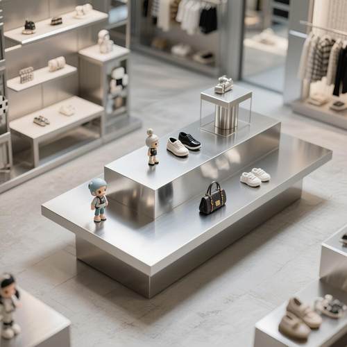 服装店中岛桌流水台鞋包饰品展示桌不锈钢双层产品展示台中岛台子