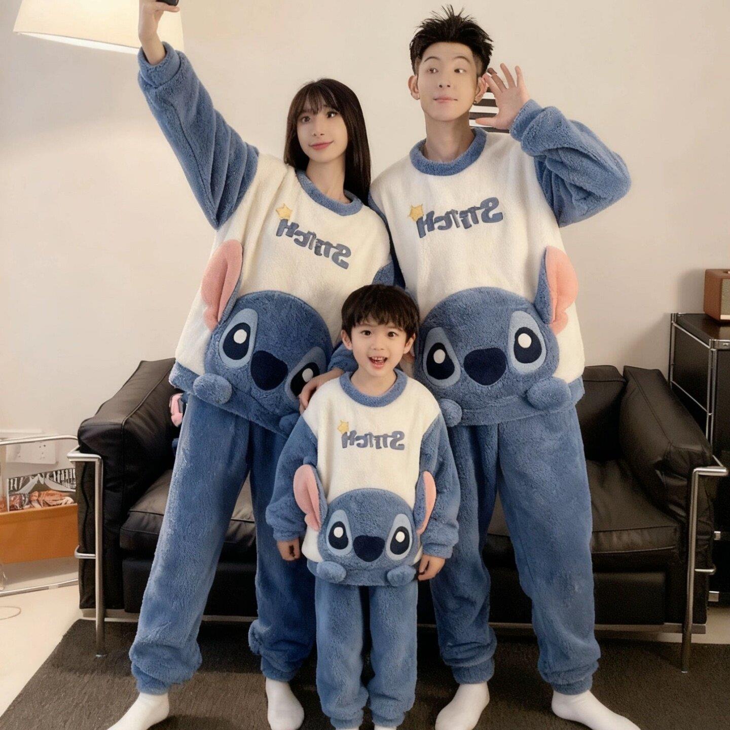 亲子睡衣冬款儿童珊瑚绒家居服套装男童2025女童可爱一家三口冬季
