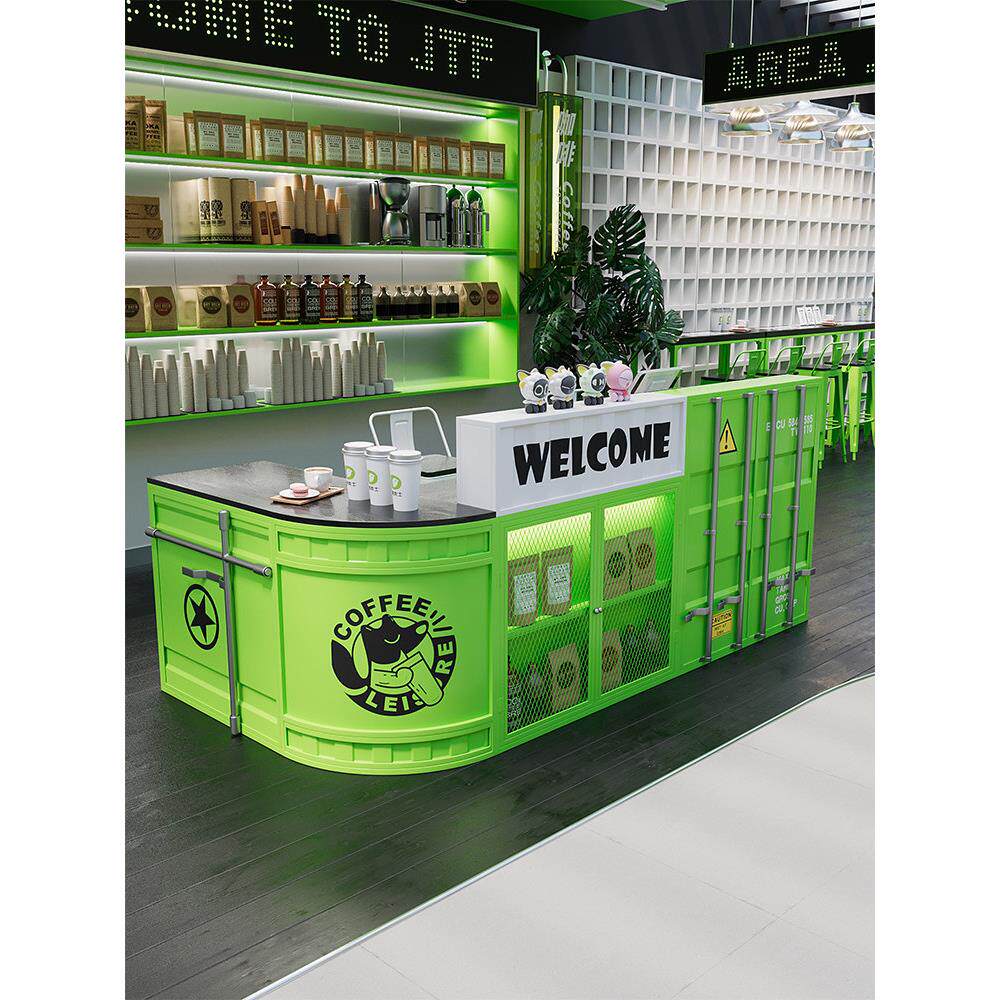 冷饮柠檬茶吧台收银台咖啡厅创意转角柜台工业风奶茶店前台接待台
