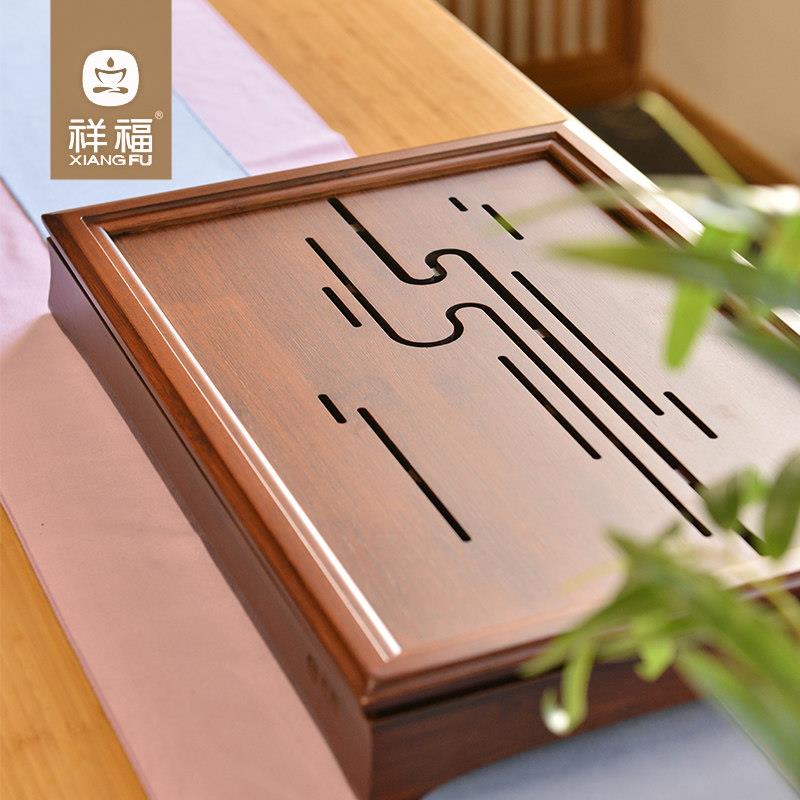 祥福观山月现代天然高端竹制家用储水干泡台茶台托盘茶海茶几茶盘