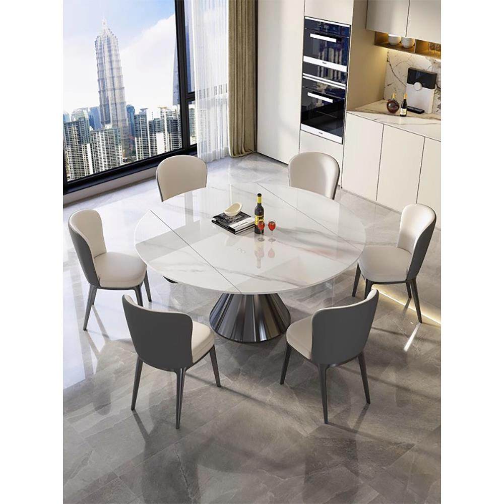 意式轻奢旋转岩板餐桌家用小户型方圆两用可伸缩折叠吃饭桌椅组合,住宅家具,岩板餐桌,淘宝优惠券,粉丝福利购,淘宝优惠卷