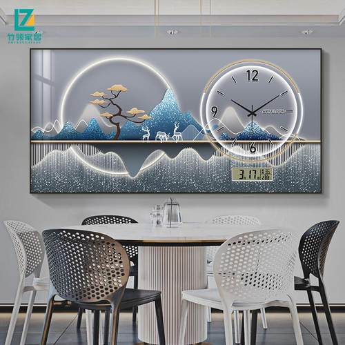2025新款餐厅装饰画万年历电子钟挂画静音钟表画现代轻奢客厅壁画
