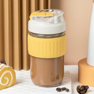 康宁双饮玻璃杯耐热玻璃防烫防漏咖啡杯带吸管牛奶杯高颜值水杯