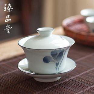 陶瓷手绘盖碗耐热功夫茶具三才碗茶碗家用复古简约泡茶碗手抓壶