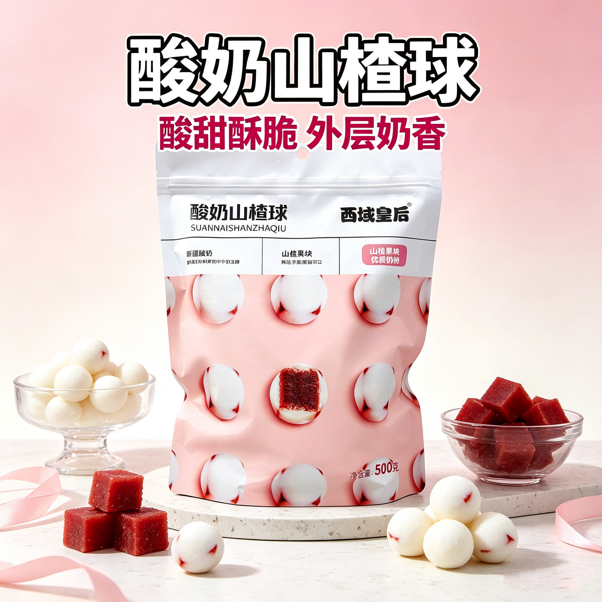 西域皇后酸奶山楂球独立包装新疆特产500g袋办公零食新疆直发包邮