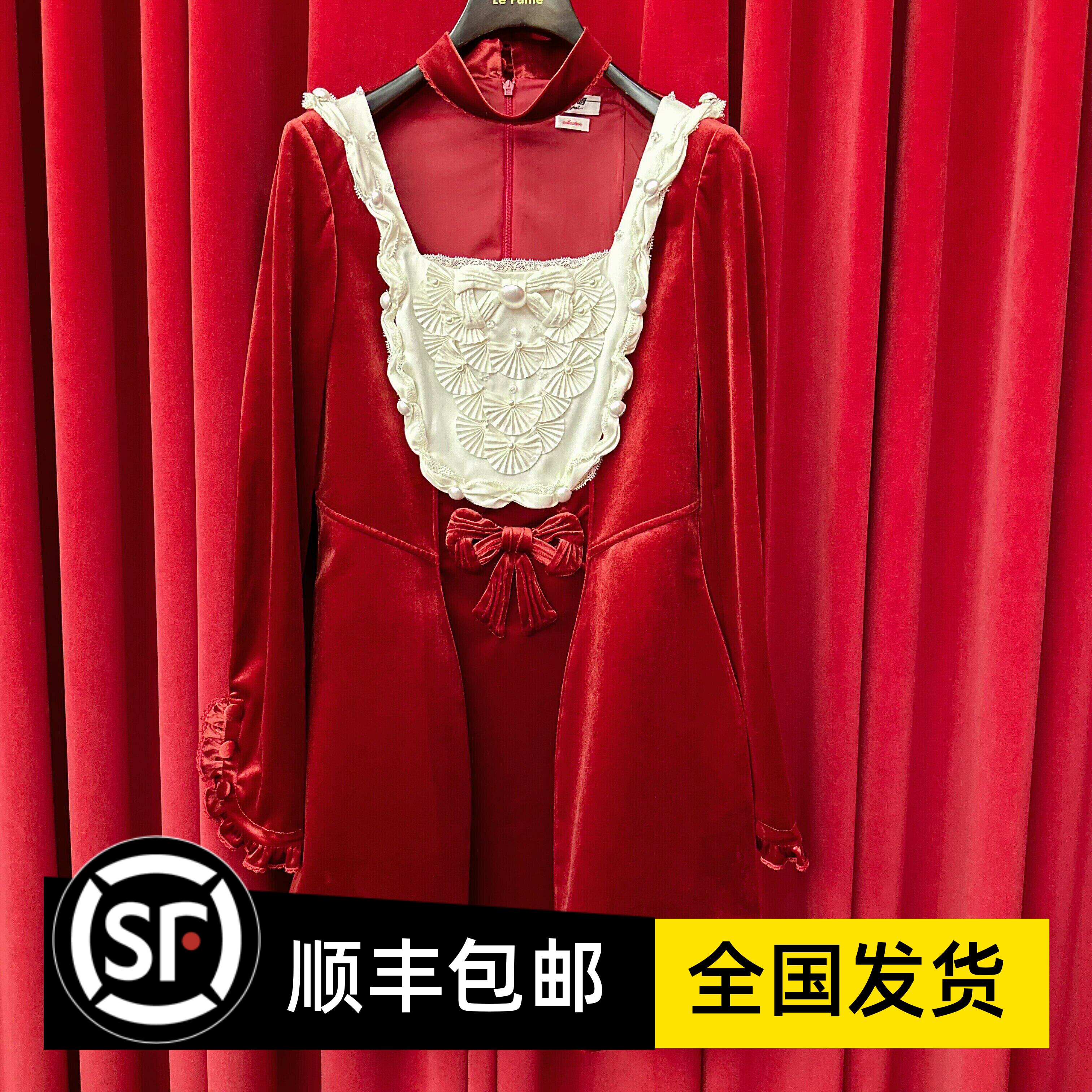 Le fame拉飞姆国内专柜代购 26 春方领收腰连衣裙 LF26C31S0372