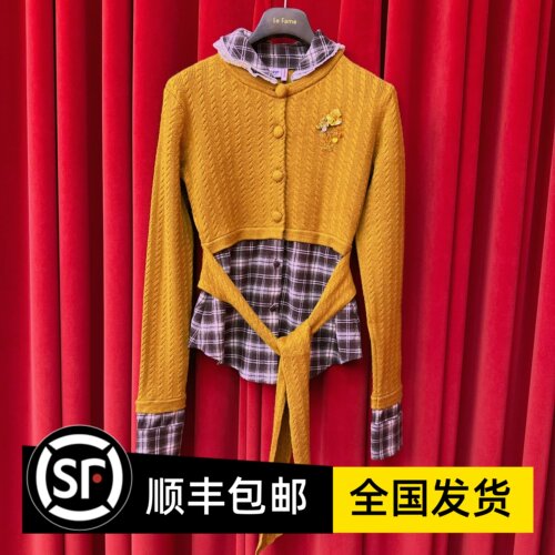 Le fame拉飞姆国内专柜代购 25 冬格纹拼接针织上衣 LF25D31ZB122