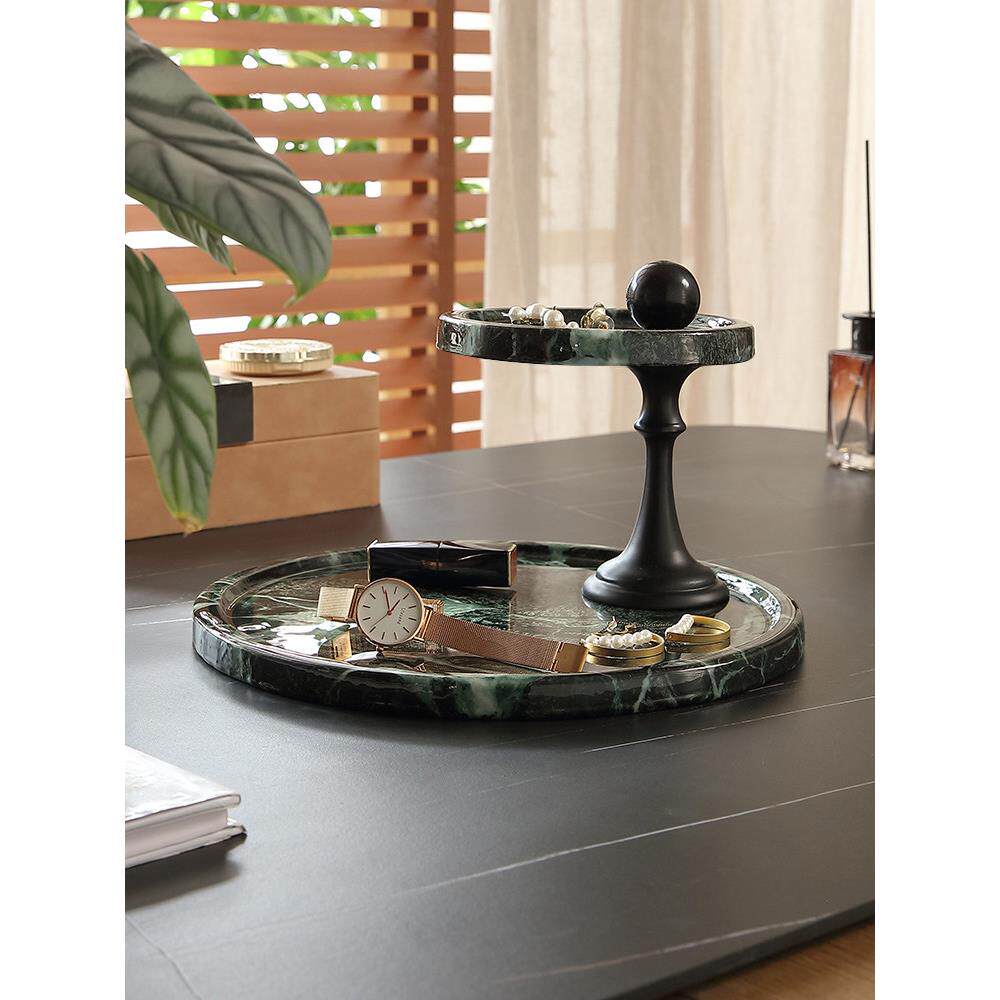 天然大理石高级感桌面双层玄关摆件置物架香薰托盘首饰香水收纳盘