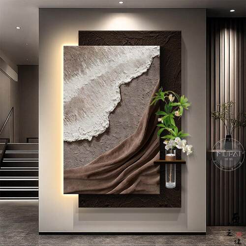 意式极简入户玄关装饰画造景立体感肌理客厅挂画走廊过道壁画灯画