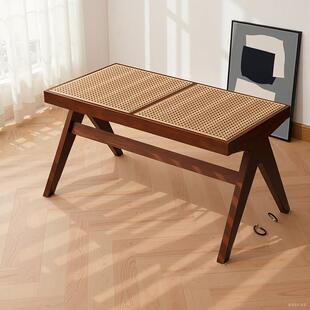 昌迪加尔餐桌长条凳餐椅实木藤编换鞋凳床尾凳卧室民宿中古家俱