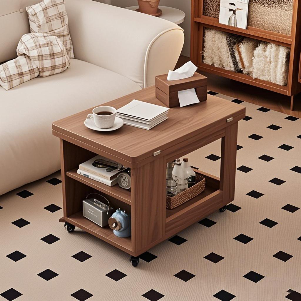 实木可旋转折叠沙发边几小推车客厅家用可移动茶几简约折叠小桌子