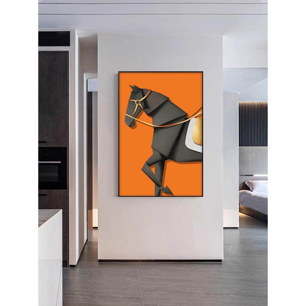 高级感轻奢马的入户玄关装饰画餐厅抽象橙色系客厅沙发背景墙挂画