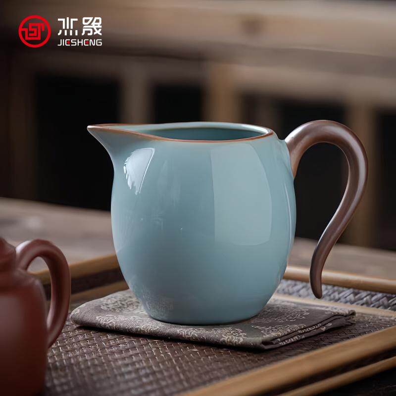 杰晟天青米黄汝窑开片公道杯图片