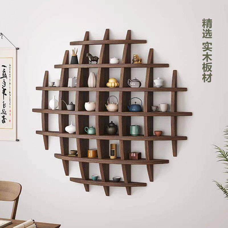 壁挂式博古架实木中式挂墙茶杯架墙上多宝阁格子架置物架展示架子