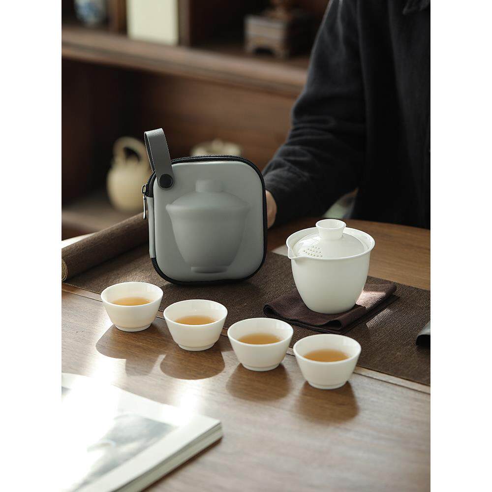 羊脂玉瓷旅行功夫茶具套装户外便携式一壶二三四杯德化白瓷快客杯
