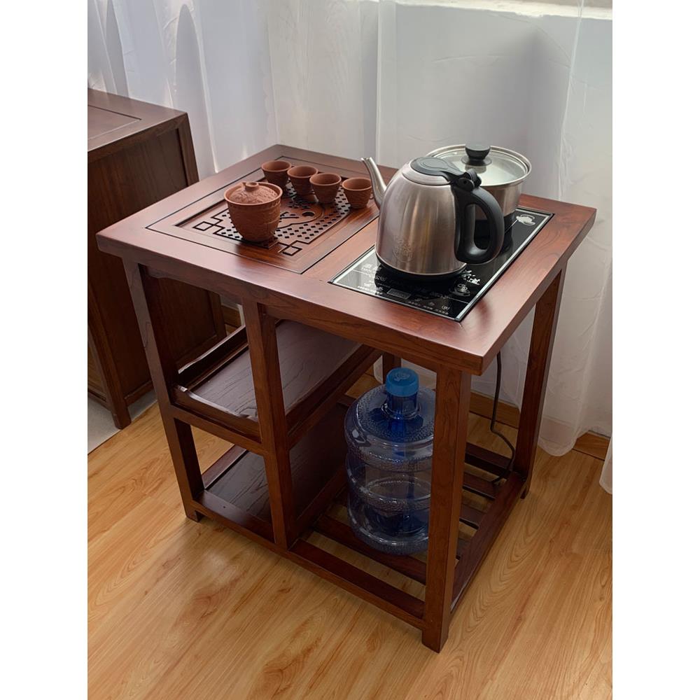 榆树茶道桌可移动实木家庭办公茶柜阳台咖啡桌一体化开水茶几
