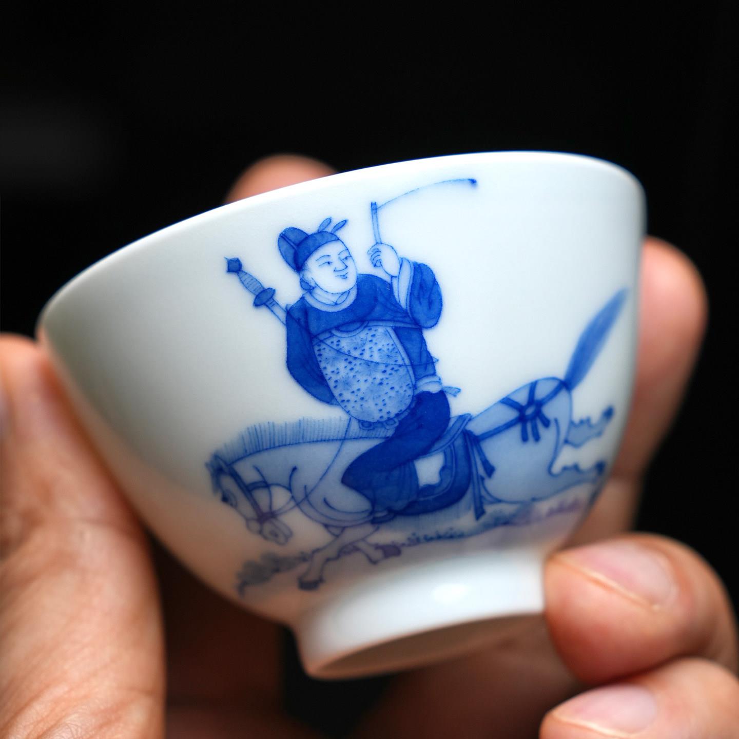 溪山雅颂丨青花瓷茶器品茗杯主人杯功夫茶具手绘杯景德镇茶具茶杯