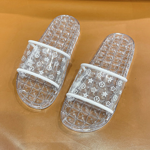新款 轻奢简约潮流家居浴室一字拖鞋 女居家果冻透明防滑舒适凉拖鞋