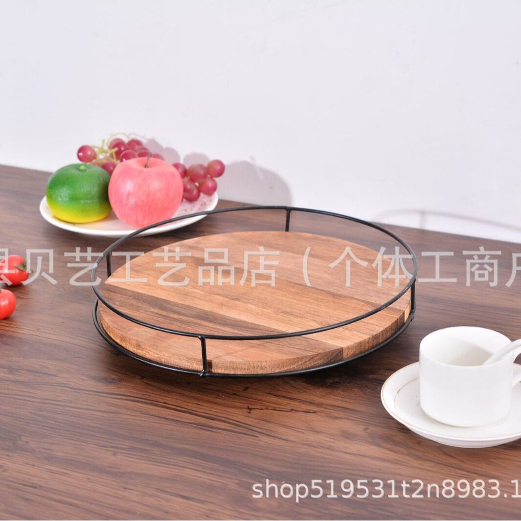 跨境木制调味品收纳架圆形木质化妆品置物架手提式实木杂物整理架