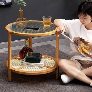 圆形茶几茶桌子客厅家用茶台轻奢现代小户型阳台卧室坐地玻璃