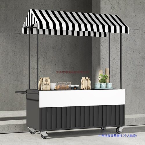集市铁艺花车摆摊小推车夜市促销车户外移动小吃摊位车展示架黄色
