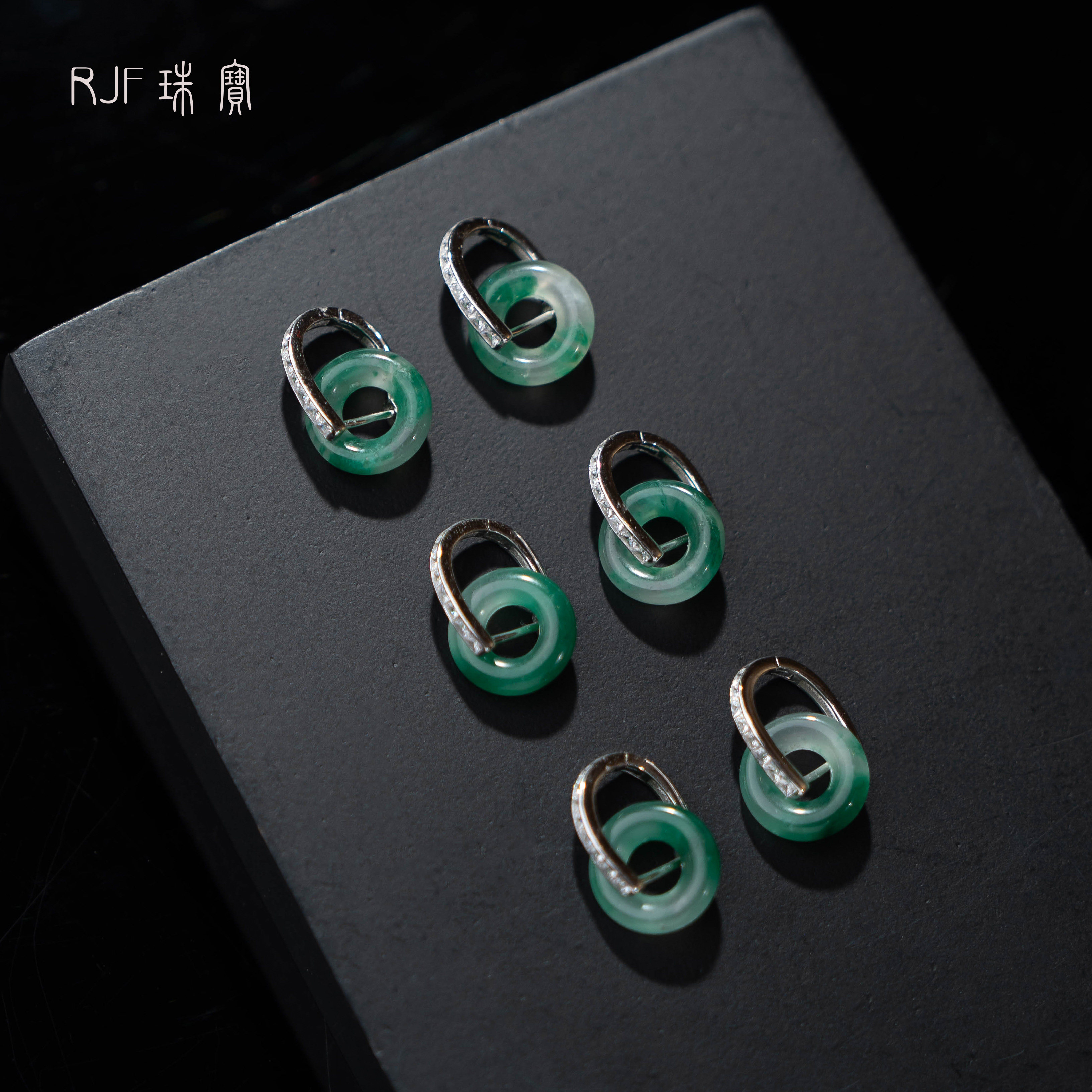 RJF珠宝天然非洲翠冰透飘花耳环
